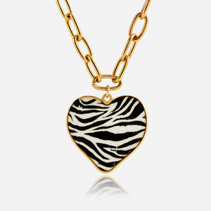 Heart Pendant Necklace Stainless Steel Zebra Print Gold Chain Women Fashion Jewelry Gift - Product Image 1