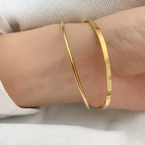 High Quality Women Thin Square Bangle Classic Simple Titanium Steel Gold Plated Circle Bracelets