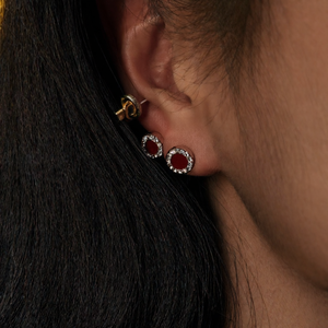 Fashion <b>Stud</b> <b>Earrings</b> 316L Stainless Steel PVD Gold Plating Red Enamel <b>Crystal</b> Border - Product Image 2