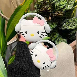 Cartoon Wearing Headphones Kitty Earphone case for Apple AirPods Pro 3 4 Melody Headphone Cover Stitch silicone Listen <b>music</b> <b>box</b> - Product Image 1