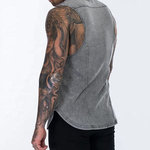 カスタムメンズフィットネス服ジムタンクトップコットンリブタンクトップノースリーブTシャツジムメンズウォッシュドタンクトップ - Product Image 5