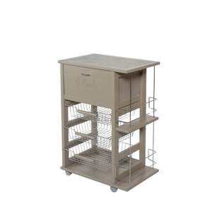 Carrito de Cocina MASLEGNO, Moderno y Resistente, de Madera Maciza de Haya, con Porta Pan y Botellas, Ruedas de Plástico y Asas de Hierro, Ideal para Hogares Compactos - Product Image 3
