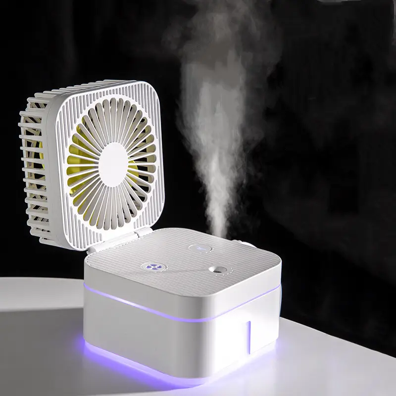 Factory Desktop 7C light Foldable usb rechargeable addible ice cube water mist fog fan humidifier portable mini fan for outdoor