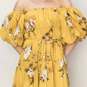 Robe maxi décontractée à manches bouffantes sans bretelles, imprimé plage, sur mesure, de haute qualité, mélange de lin et de coton doux - Product Image 4