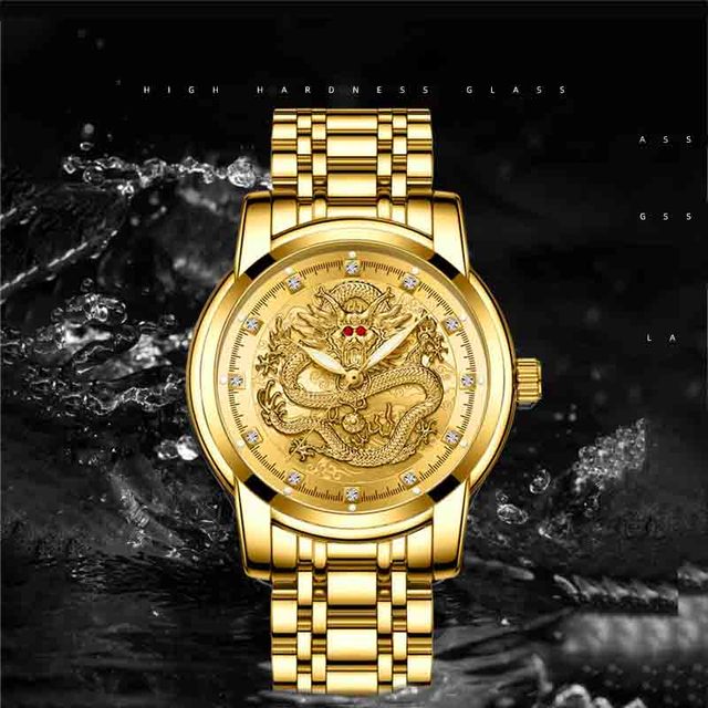 Time Token Brand Luxury Men's Japanese Mechanical Movement Stainless Steel Watch Year of Dragon Design 3ATM Waterproof Luminous