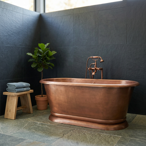 Baignoire autoportante ovale en cuivre pur, baignoire en métal pour la maison - Artisanat indien - Product Image 1