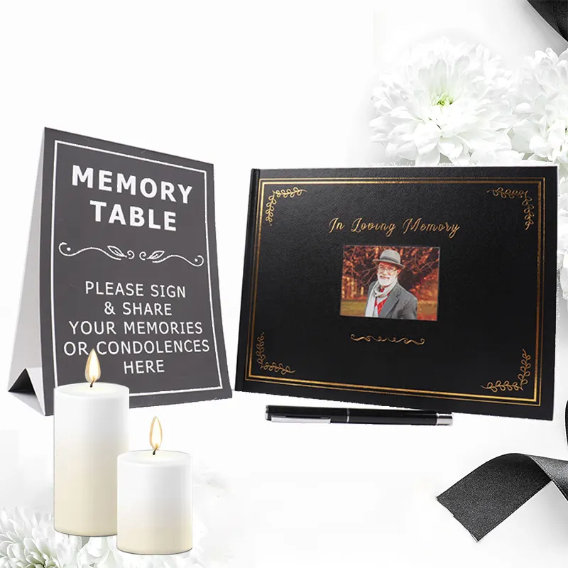 Custom Celebration Of Life Drop Top Guest Book Alternative Plain Funeral Guest Book Set Memory Frame For Funeral Memorial