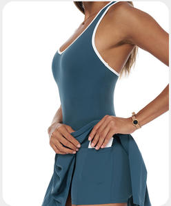 Oem Vrouwen V-Hals Color Blocking Paddle Mini Gym Fitness Sport Mouwloze Geplooide Golftennisjurk Met Pocketrokken - Product Image 6