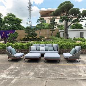 高級屋外ロープソファセットホテルガーデン用ロープ織りメルバウ/チークシート無垢材屋外ロープソファ - Product Image 4