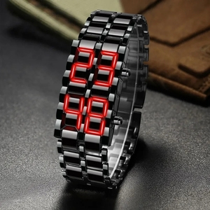 Fashion Mens Digital Lava Wrist <strong>Watch</strong> Men <strong>Black</strong> Full Metal <strong>Red</strong> Blue LED Display <strong>Watches</strong> Gifts for Male Boy Sport Creative Clock - Product Image 1
