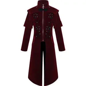 Men's Medieval Steampunk Castle Vampire Devil Red Coat Cosplay Costume Middle Ages Victorian Nobles Tuxedo Suit Trench Coat