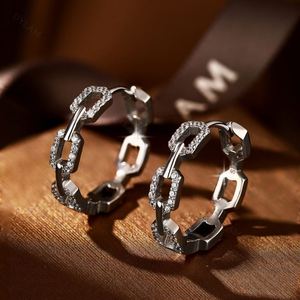 Dylam Newest Tik Tok Trendy <b>Top</b> End Chain Clasped Rhodium-Plated 925 Sterling Silver 5A Zircon Baguette Stud <b>Earrings</b> - Product Image 6