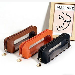 Portable <b>Makeup</b> <b>Brush</b> Storage Bag PU Leather Transparent Zipper Medium Capacity Home Storage Dustproof Cosmetic <b>Case</b> - Product Image 1