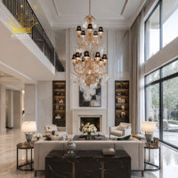 Lustre vintage de luxe en cristal avec abat-jour en tissu noir et cadre blanc antique pour hôtel, villa, salle de banquet