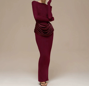 Viviblook C25DS351 Vestidos de Otoño Invierno para Mujer, Nuevo Vestido Casual Elegante de Manga Larga con Pliegues, Ajustado, Largo, para Eventos Nocturnos - Product Image 1