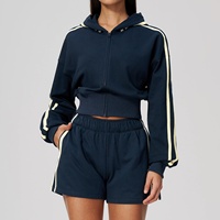 Ensemble de survêtement brossé 2 pièces pour femme, veste à capuche zippée et short, ensemble décontracté uni pour la course et l'entraînement