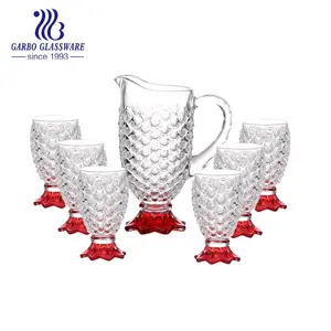 Fashion 7pcs Red Sprayed Fish design Glass Drinking Set Glass Water Jug Set Middle East Egypt Style Cold Water Glass Jar Set