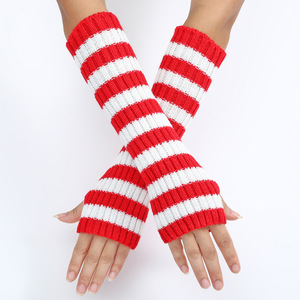 Femmes 30 longues rayures colorées à la mode <span class=keywords><strong>mi</strong></span>-longueur sans doigts <span class=keywords><strong>gants</strong></span> acryliques pour automne hiver nouveau Style bras décontracté - Product Image 1