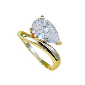 Anillo de Plata de Ley 925 con Moissanita, Corte Pera, Diseño Ondulado, Baño de Oro Rosa, Solitario de Boda con Engaste de Cuatro Garras, Piedra de Nacimiento - Product Image 1