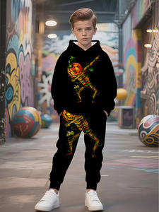 Automne mode deux pièces enfants à capuche lâche pantalons décontractés ensemble 3D motif garçon <span class=keywords><strong>sweat</strong></span> à capuche pour bébés vêtements à la mode - Product Image 3