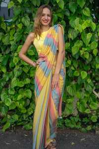 Sarees de Algodón Khadi de la Mejor Calidad con Bordado de Barra de Color y Borlas (Con Blusa), para Oficina/Uso Diario y Fiestas - Product Image 4