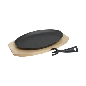 Custom Size Shape Black Cast Iron Sizzling Hot Bbq Grill Dinner Plate Frying Pan Skillet Steak Plate Sizzle Platter