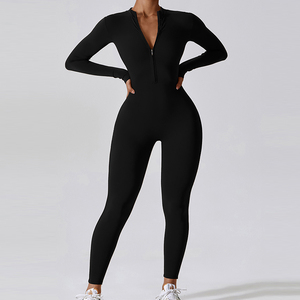 Tuta da Yoga Donna alla Moda con Zip e Maniche Lunghe Color <span class=keywords><strong>Nude</strong></span> - Product Image 3