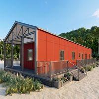 Villa Modulaire Préfabriquée Moderne, Maison Conteneur Rectangulaire avec Terrasse Intégrée, Maison Préfabriquée Portable, Garantie 1 An pour Complexes Hôteliers