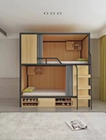 Lit superposé double sur mesure, insonorisé avec rideau et échelle latérale, idéal pour dortoirs, hôtels, appartements et auberges – Vente chaude