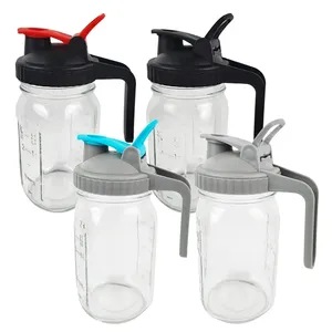 M0587 kitchen tools BPA free wide mouth mason jar plastic drinking pour spout pitcher flip cap lid with handle