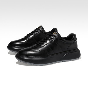 Men's Casual <b>Shoes</b> Black Leather Thick Sole <b>Height</b> <b>Increase</b> British Style Daily Wear Front Laces Solid Color - Product Image 3