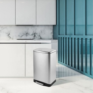 Public nordic 50 liter indoor wholesale black plastic inner and metal pedal trash cans kitchen garbage bins