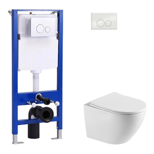 Botón de descarga Tornado para inodoro de una pieza de cerámica de doble descarga montado en la pared con accesorios para tanque de agua Forma de cuenco alargado - Product Image 1