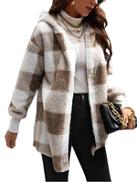 Nouveau cardigan en tricot ample à carreaux et blocs de couleur, style européen et américain, manteau duveteux tendance pour femme, idéal pour l'export.