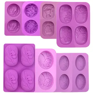 INTODIY Different Design Handmade Oval Round Non Stick Soap Making Mould Silicone Soap Molds