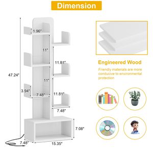 Librería Moderna SENYU de 6 Niveles con Iluminación LED, Estantería Blanca para Sala de Estar, Mueble para el Hogar, Diseño Independiente - Product Image 2