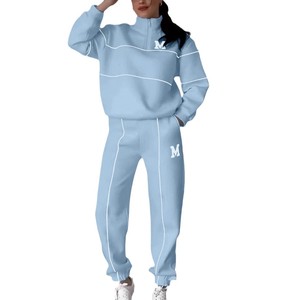 Mùa Thu Mùa Đông Thời Trang Mới Thư In Áo Thiết Lập Dây Kéo Giản Dị Nửa Mở Cổ Áo Dài Tay Áo + Quần Bó Sát Hai-Mảnh Phù Hợp Với - Product Image 6