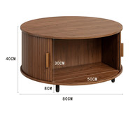Table basse ronde en bois massif pour le salon avec rangement, meubles de luxe légers, table basse de style américain vintage