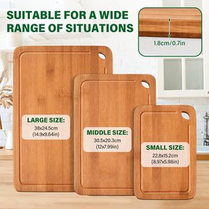 Ensemble de planches à découper en bois de bambou carbonisé, 3 pièces, XL, grand, petit, <span class=keywords><strong>planche</strong></span> à charcuterie pour le petit-déjeuner, pour couper les fruits, la viande, les légumes - Product Image 4