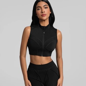 Sujetador deportivo con cremallera de alta sujeción de Spandex/Nylon, con almohadillas desmontables, efecto push-up, transpirable, tipo halter, para fitness, running, ropa exterior y yoga. - Product Image 2