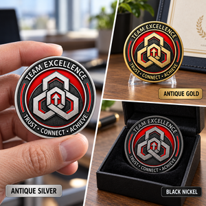 Moneda Conmemorativa Personalizada de Tres Colores para Reconocimiento Corporativo de Excelencia en Equipos, OEM ODM - Product Image 3