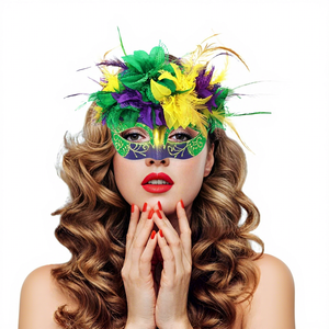 Maschera di Carnevale in Polvere a <span class=keywords><strong>Tre</strong></span> Colori con Piume e Fiori, Mezza Maschera per Occhi, Stile Veneziano Italiano - Product Image 3