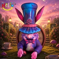 Mascotte géante gonflable de lapin de dessin animé avec toile de fond horloge pour événements commerciaux, fêtes et présentations photo