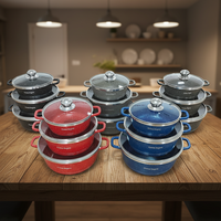 Set Panci Masak Mewah 6 Buah Set Peralatan Masak Granit Anti Lengket untuk Penggemar Masakan