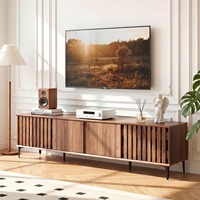 Meja Konsol TV Bergaya Midcentury 4 Pintu dengan 4 Kabinet Penyimpanan dan 6 Kaki Logam untuk Ruang Tamu
