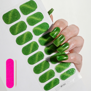 Esmaltes de <span class=keywords><strong>Uñas</strong></span> en Gel Semi-Curados con Efecto Ojo de Gato Verde/Rosa, 16 Puntas, Adhesivos con Purpurina, Tiras de Esmalte de <span class=keywords><strong>Uñas</strong></span> en Gel de Larga Duración, para Usar con Lámpara UV - Product Image 2