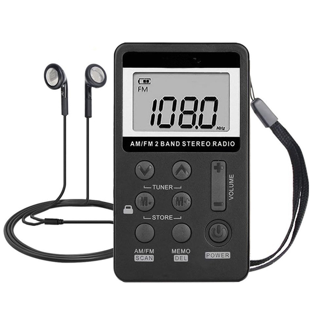 Portable AM FM Radio Mini Digital Tuning Radio Rechargeable Battery LCD Display