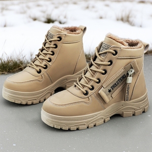 Bottines à lacets pour femmes en microfibre PU à <span class=keywords><strong>talon</strong></span> épais, confortables et résistantes au froid - Product Image 2