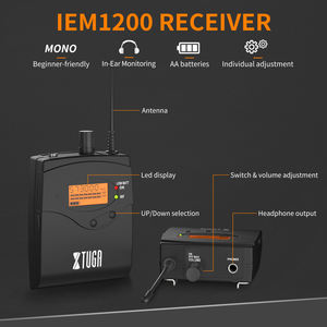 XTUGA IEM1200 Sistema de Monitoreo Inalámbrico Profesional de 2 Canales con 2 Bodypacks para Escenario - Product Image 3