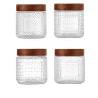 Pot en verre écologique de 100 ml, 200 ml, 300 ml, 500 ml avec couvercle en métal ou en bois pour le stockage des aliments dans la cuisine